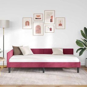 vidaXL Πλαϊνό Κρεβάτι Μπορντό 100 x 200 cm Βελούδο και Στιβαρή ξυλεία