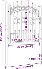 vidaXL Πόρτα Περίφραξης KAMPEN με Κορυφή Δόρυ Μαύρη 103x100 εκ. Ατσάλινη