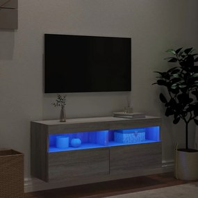 vidaXL Έπιπλο Τοίχου Τηλεόρασης με LED Γκρι Sonoma 100x30x40 εκ.