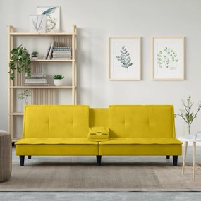 351925 vidaXL Καναπές Κρεβάτι με Ποτηροθήκες Κίτρινος Βελούδινος Κίτρινο, 1 Τεμάχιο