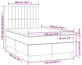 Κρεβάτι Boxspring με Στρώμα Ανοιχτό Γκρι 120x190 εκ. Υφασμάτινο - Γκρι