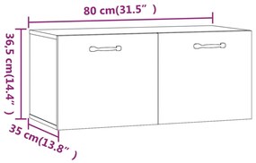 Ντουλάπι Τοίχου Γκρι Sonoma 80x36,5x35 εκ. Επεξεργασμένο Ξύλο - Γκρι