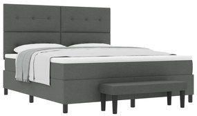 vidaXL Box Spring Κρεβάτι με Στρώμα & Πάγκο Σκούρο Γκρι 180x200 εκ. Ύφασμα