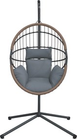 vidaXL Πολυθρόνα Egg Κρεμαστή με Βάση Αν. Γκρι Συνθ. Ρατάν / Ατσάλι
