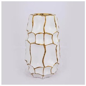 Βάζο Κεραμικό Λευκό &amp; Χρυσό 14.5x14.5x25cm 752-20170 Estheti-752-20170-Λευκό-Χρυσό 752-20170