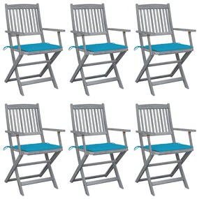 vidaXL Καρέκλες Εξωτ. Χώρου Πτυσσόμενες 6 τεμ Ξύλο Ακακίας &amp; Μαξιλάρια