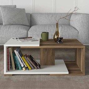 Τραπεζάκι σαλονιού Mareta Megapap χρώμα λευκό - καρυδί 81,8x50x35εκ.