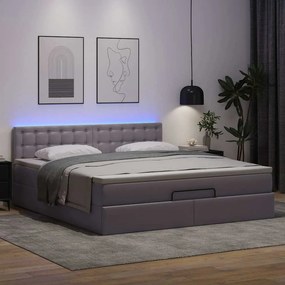 VidaXL Οθωμανικό κρεβάτι με στρώματα & LEDs Γκρι Faux Leather