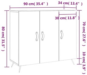 Ντουλάπι Γκρι Sonoma 90 x 34 x 80 εκ. από Επεξεργασμένο Ξύλο - Γκρι