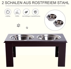 PawHut Σταθμός τροφοδοσίας σκύλου, αντιολισθητικός, 58,4 x 30,5 x 25,4cm, Γκρι, 2L ανά μπολ