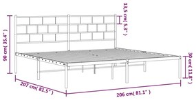 Πλαίσιο Κρεβατιού με Κεφαλάρι Μαύρο 200 x 200 εκ. Μεταλλικό - Μαύρο