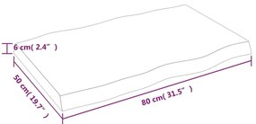 Επιφ Τραπεζιού Αν Καφέ 80x50x(2-6)εκ. Ακατέργ. Μασίφ Ξύλο Δρυός - Καφέ