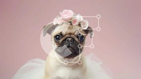 Intra Συλλεκτικό Ξύλινο Παζλ Plywood 4mm - Happy Pug Dog με κομψό φόρεμα και στέμμα λουλουδιών Σε Ξύλινο Κουτί - Διαστάσεις: 10x10 cm – 25 κομμάτια