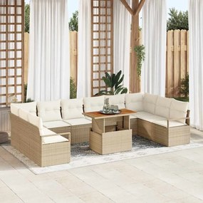 vidaXL Σετ Καναπέ Κήπου με αποθήκευση 11 pcs Μπεζ Πολυ ράταν
