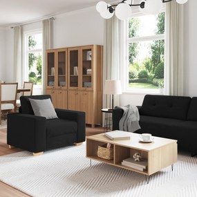 vidaXL Σετ καναπέ με 3 τραπεζάκια και μαξιλάρια, μαύρο ύφασμα