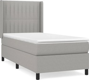 vidaXL Κρεβάτι Boxspring με Στρώμα Ανοιχτό Γκρι 90x190 εκ. Υφασμάτινο