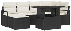 vidaXL Σετ Καναπέ Κήπου με μαξιλάρι 7 pcs Μαύρο και κρεμ