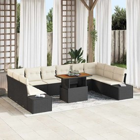 vidaXL Σετ Καναπέ Κήπου με αποθήκευση 11 pcs Μαύρο Πολυ ράταν