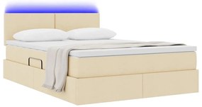 vidaXL LED Κρεβάτι αποθήκευσης με στρώμα Κρέμ 140 x 200 cm Ύφασμα