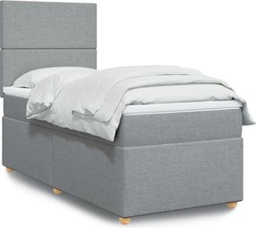 vidaXL Κρεβάτι Boxspring με Στρώμα Ανοιχτό Γκρι 90x200 εκ. Υφασμάτινο