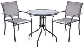 LANGLEY Set Κήπου: Τραπέζι + 2 Πολυθρόνες Στοιβαζόμενες Μέταλλο Ανθρακί,Textilene Γκρι Table:Φ60x70cm Chair:55x68x90