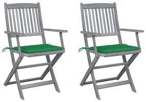3064487 vidaXL Καρέκλες Εξωτ. Χώρου Πτυσσόμενες 2 τεμ Ξύλο Ακακίας &amp; Μαξιλάρια Πράσινο, 1 Τεμάχιο