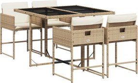 vidaXL Σετ Τραπεζαρίας Κήπου 5 τεμ. Μπεζ Συνθετικό Ρατάν με Μαξιλάρι