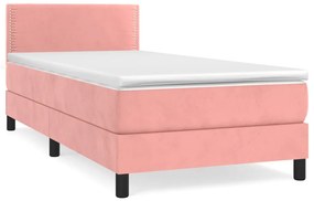 vidaXL Κρεβάτι Boxspring με Στρώμα Ροζ 90x190 εκ. Βελούδινο