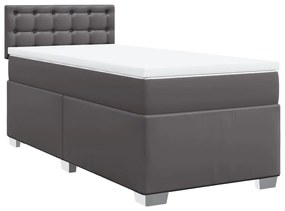 vidaXL Κρεβάτι Boxspring με Στρώμα Γκρι 90x200 εκ. από Συνθετικό Δέρμα