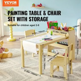 VEVOR Kids Art Table and 2 Chairs Toddler Craft and Play Table with A Cabinet