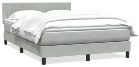 Κρεβάτι Boxspring με Στρώμα Ανοιχτό Γκρι 140x220 εκ. Βελούδινο - Γκρι