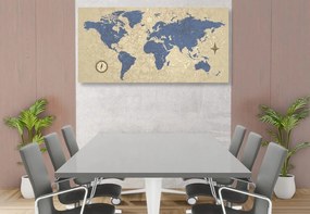 Εικόνα στον παγκόσμιο χάρτη φελλού με πυξίδα σε στυλ ρετρό - 100x50  peg