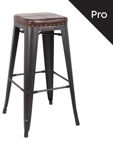 RELIX Σκαμπό Bar-Pro, Στοιβαζόμενο, Μέταλλο Βαφή Antique Black, Pu Σκούρο Καφέ 43x43x78cm Ε5190P,10