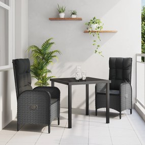 vidaXL Σετ κήπου 3 τεμαχίων από μαύρο πολυ_rattan