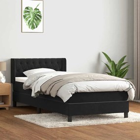 Box Spring Κρεβάτι με στρώμα Μαύρο 100x220 εκ. Βελούδινο - Μαύρο