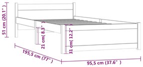 ΠΛΑΙΣΙΟ ΚΡΕΒΑΤΙΟΥ 90 X 190 ΕΚ. ΑΠΟ ΜΑΣΙΦ ΞΥΛΟ 3FT SINGLE 815009