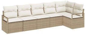 vidaXL Σετ Καναπέ Κήπου 6 pcs Μπεζ, Κρέμα Πολυ rattan, βαμμένο ατσάλι