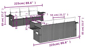 vidaXL Καναπές Σετ 7 Τεμαχίων Μαύρο Συνθετικό Ρατάν με Μαξιλάρια