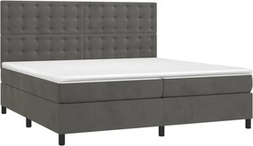 vidaXL Κρεβάτι Boxspring με Στρώμα &amp; LED Σκ. Γκρι 200x200εκ. Βελούδινο