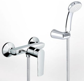 Eurorama Klint Chrome Μπαταρία Ντουζιέρας με Tηλέφωνο Anticalcare, Eπίτοιχο Στήριγμα Τηλεφώνου και Άθραυστο Σπιράλ 142150-100