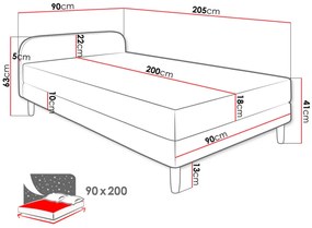 Επενδυμένο κρεβάτι Hot II-Gkri Anoixto-90 x 200