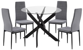 ΣΕΤ ΤΡΑΠΕΖΑΡΙΑΣ 5ΤΜΧ LADY HM21199.01 ΓΥΑΛΙ--ΜΕΤΑΛΛΟ ΣΕ ΜΑΥΡΟ &amp; ΒΕΛΟΥΔΟ ΓΚΡΙ