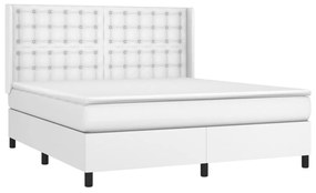 vidaXL Κρεβάτι Boxspring με Στρώμα Λευκό 160x200εκ.από Συνθετικό Δέρμα