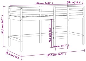 Υπερυψ. Κρεβάτι με Σκάλα Μαύρο 90 x 190 εκ. Μασίφ Ξύλο Πεύκου - Μαύρο