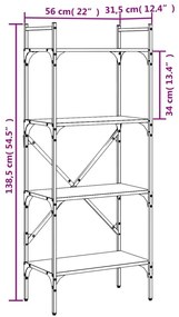 Βιβλιοθήκη 4 Επιπέδων Καπνιστή Δρυς 56x31,5x138,5 εκ Επεξ. Ξύλο - Καφέ