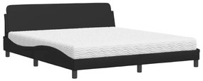 Κρεβάτι με Στρώμα Μαύρο 180x200 εκ. από Συνθετικό δέρμα - Μαύρο