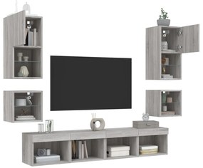 vidaXL Έπιπλα Τοίχου Τηλεόρασης 8 τεμ. LED Γκρι Sonoma από Επεξ. Ξύλο