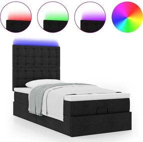 vidaXL Οθωμανικό κρεβάτι με στρώμα &amp; LEDs Μαύρο 80x200cm ύφασμα