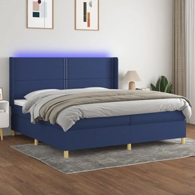 vidaXL Κρεβάτι Boxspring με Στρώμα &amp; LED Μπλε 200x200 εκ. Υφασμάτινο