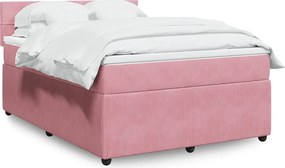 vidaXL Κρεβάτι Boxspring με Στρώμα Ροζ 140x190 εκ. Βελούδινο